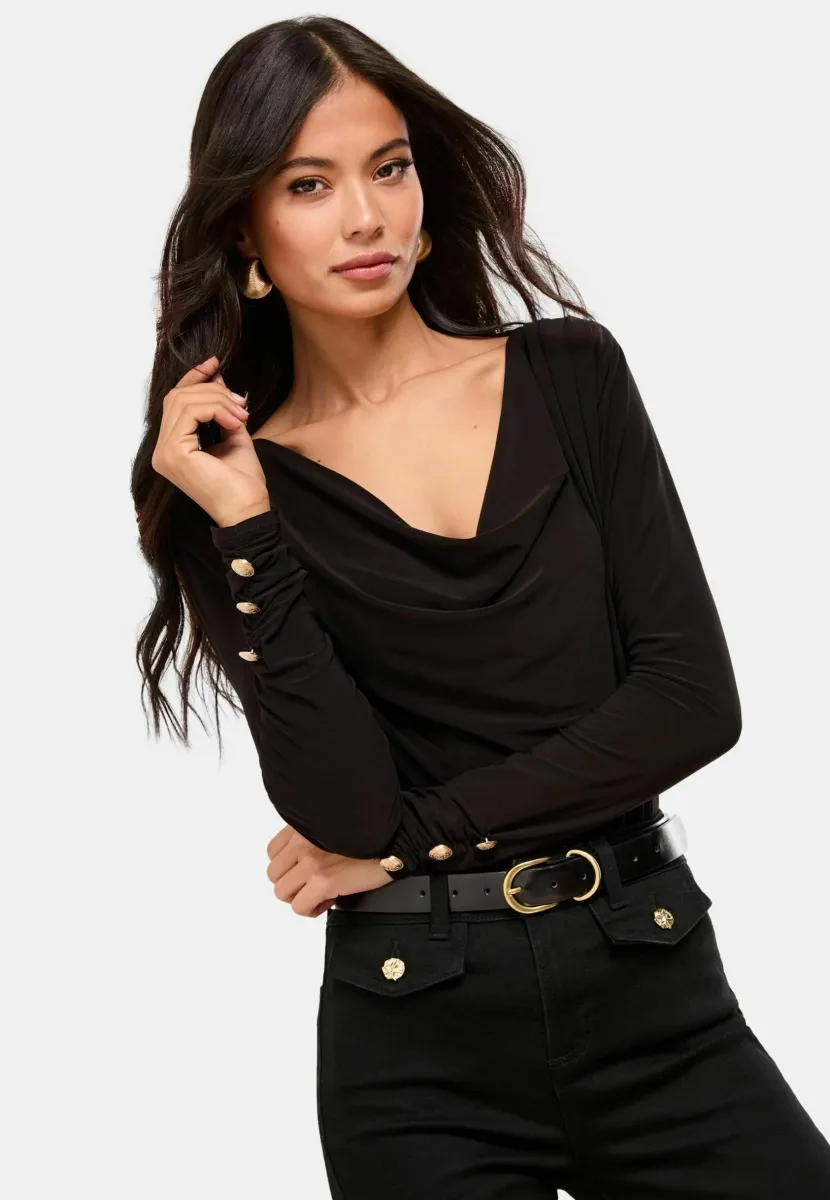 REGULAR FIT - COWL NECK - Langarmshirt - black