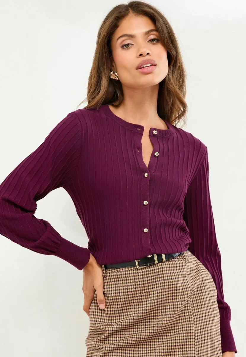 REGULAR FIT CREW NECK  - Strickjacke - burgundy red