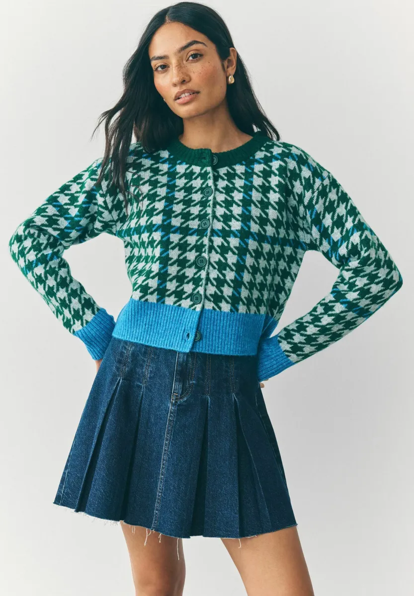 REGULAR FIT - CREW NECK  - Strickjacke - green multi houndstooth