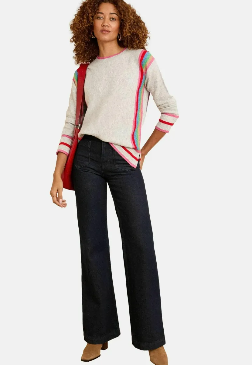 REGULAR FIT  CREW NECK  - Strickpullover - grey rainbow side stripe
