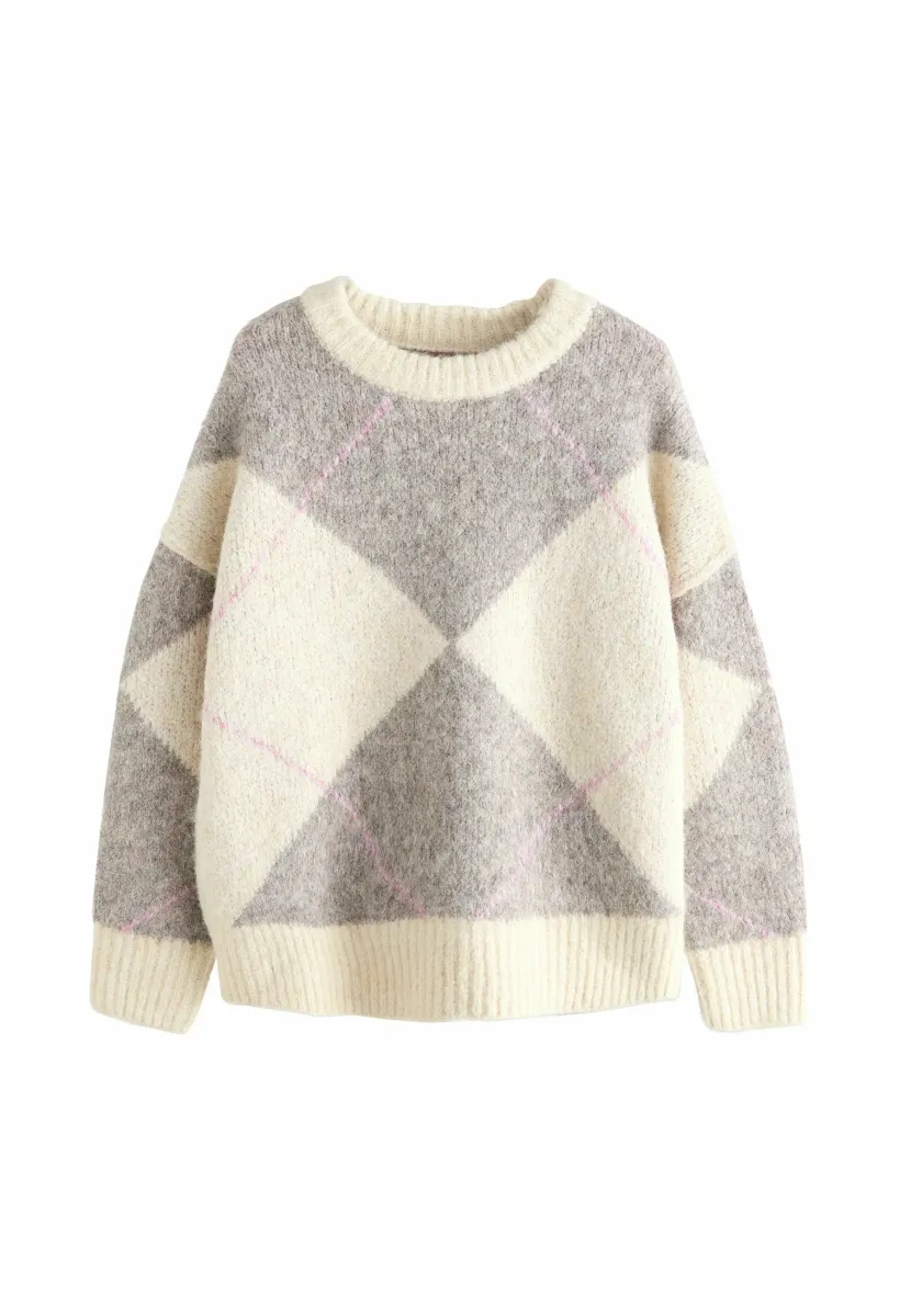 REGULAR FIT  CREW NECK  - Strickpullover - oatmeal  mink brown argyle