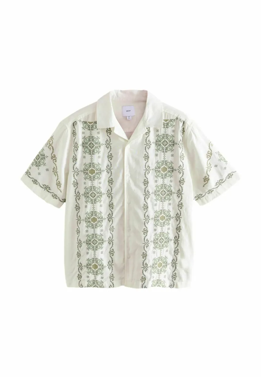 REGULAR FIT - CROSS STITCH EMBROIDERED SHORT SLEEVE  - Hemd - ecru