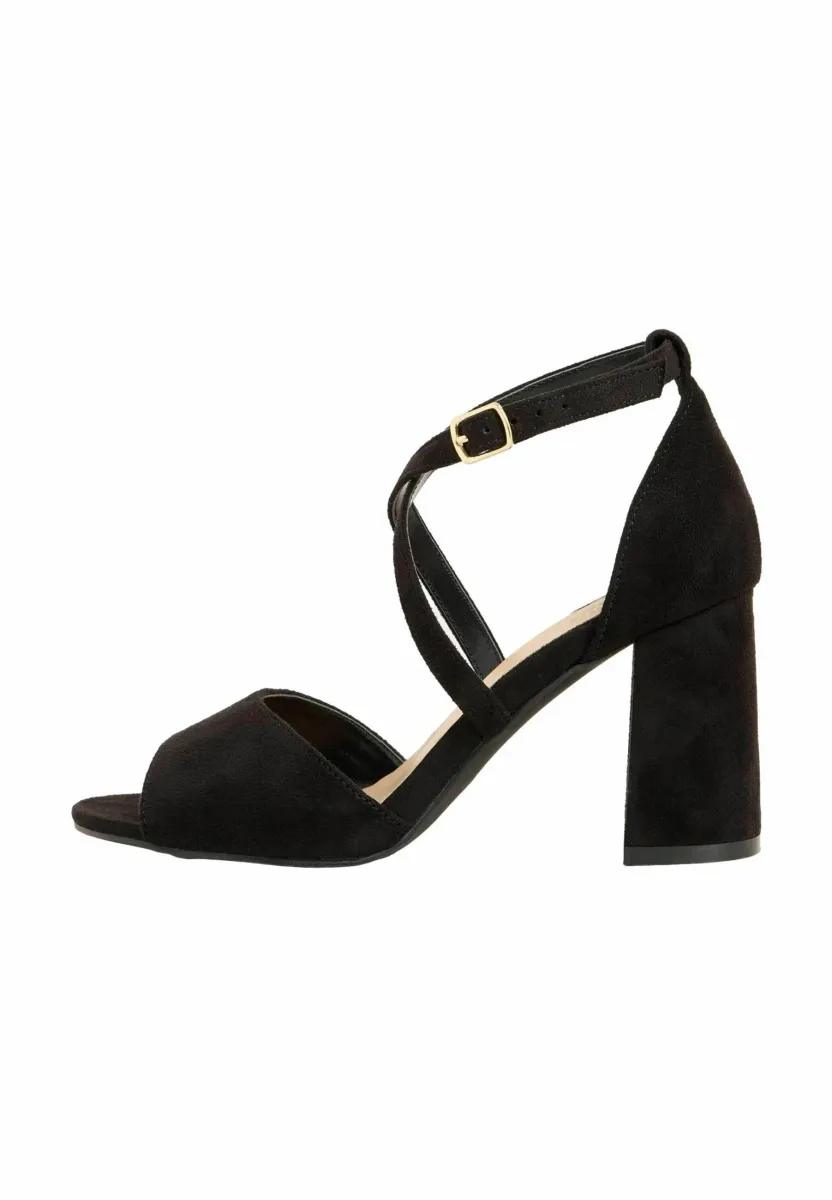 REGULAR FIT - CROSS STRAP MID BLOCK - High Heel Sandalette - black