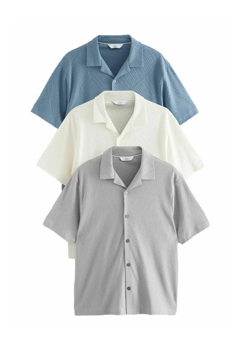 REGULAR FIT - CUBAN COLLAR TEXTURED SHORT SLEEVE 3 PACK - Hemd - blue   ecru   grey