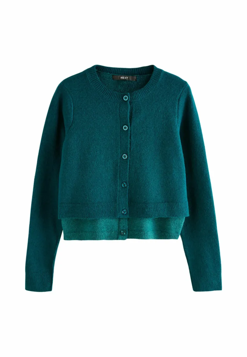 REGULAR FIT - DOUBLE LAYER CREW NECK - Strickjacke - teal blue