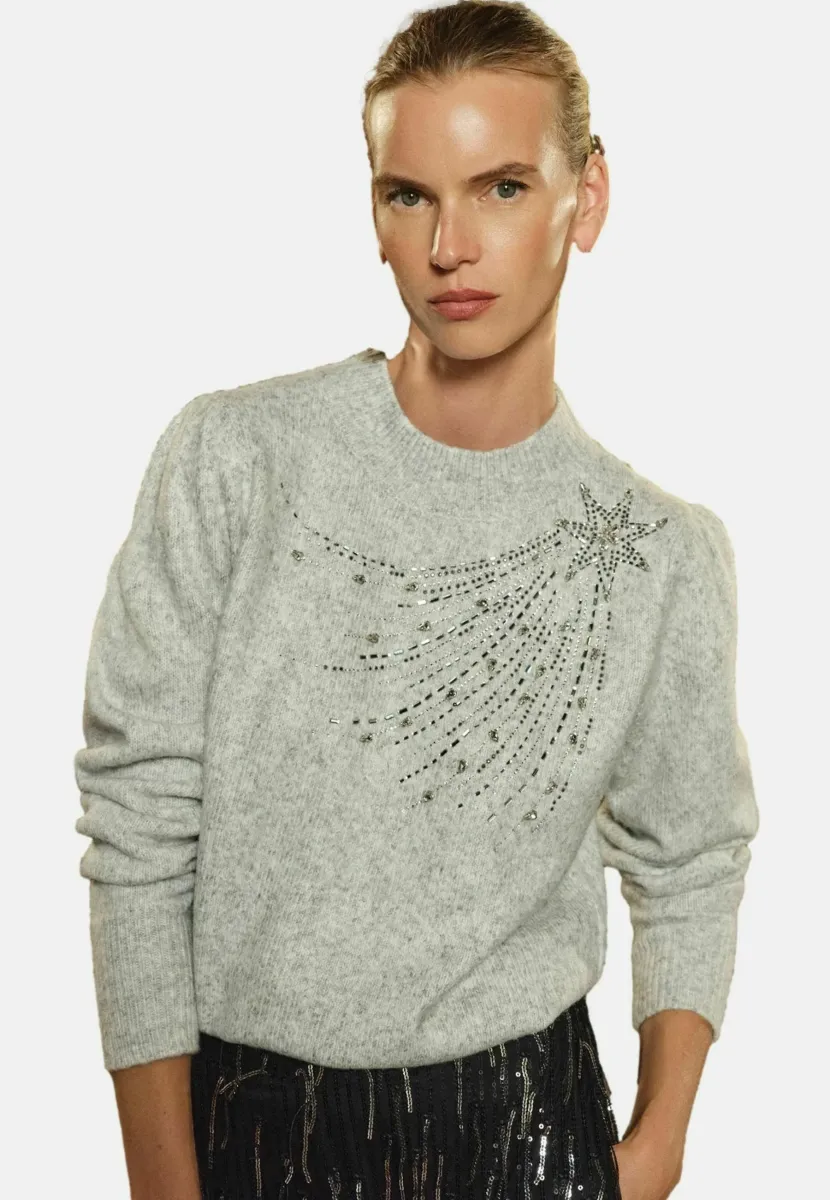 REGULAR FIT - EMBELLISHED COSY - Strickpullover - grey star