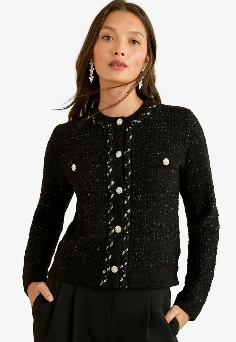 REGULAR FIT EMBELLISHED - Strickjacke - black
