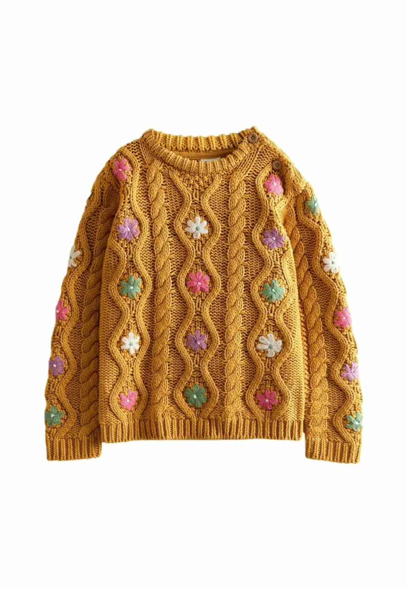 REGULAR FIT - EMBROIDERED CHUNKY  - Strickpullover - mustard