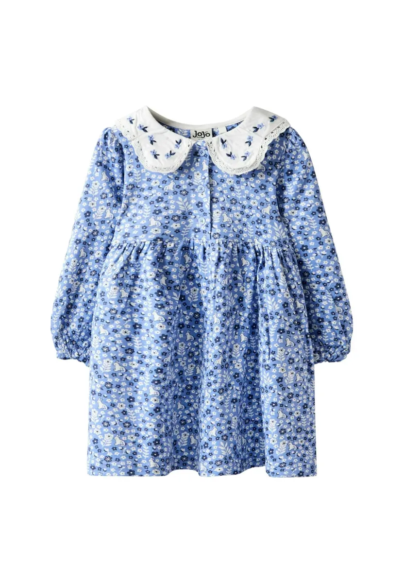 REGULAR FIT - EMBROIDERED COLLAR BUTTON FRONT - Jerseykleid - blue
