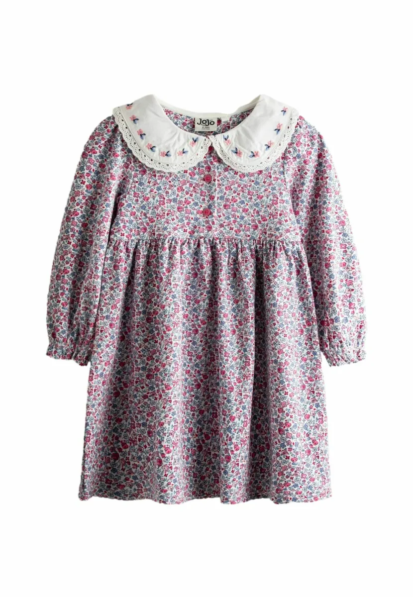 REGULAR FIT - EMBROIDERED COLLAR BUTTON FRONT - Jerseykleid - pink ditsy floral