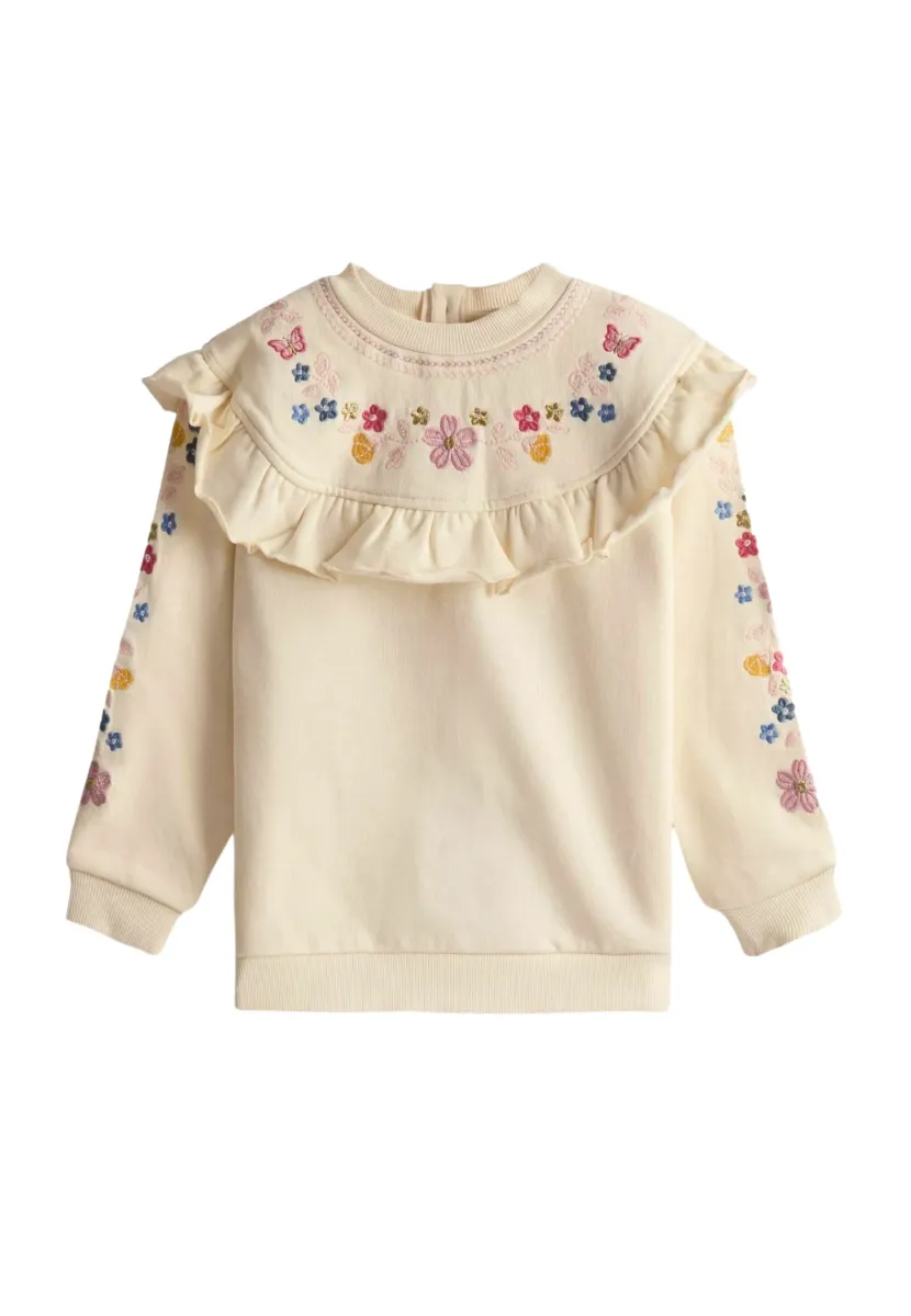 REGULAR FIT - EMBROIDERED FRILL  - Strickkleid - cream