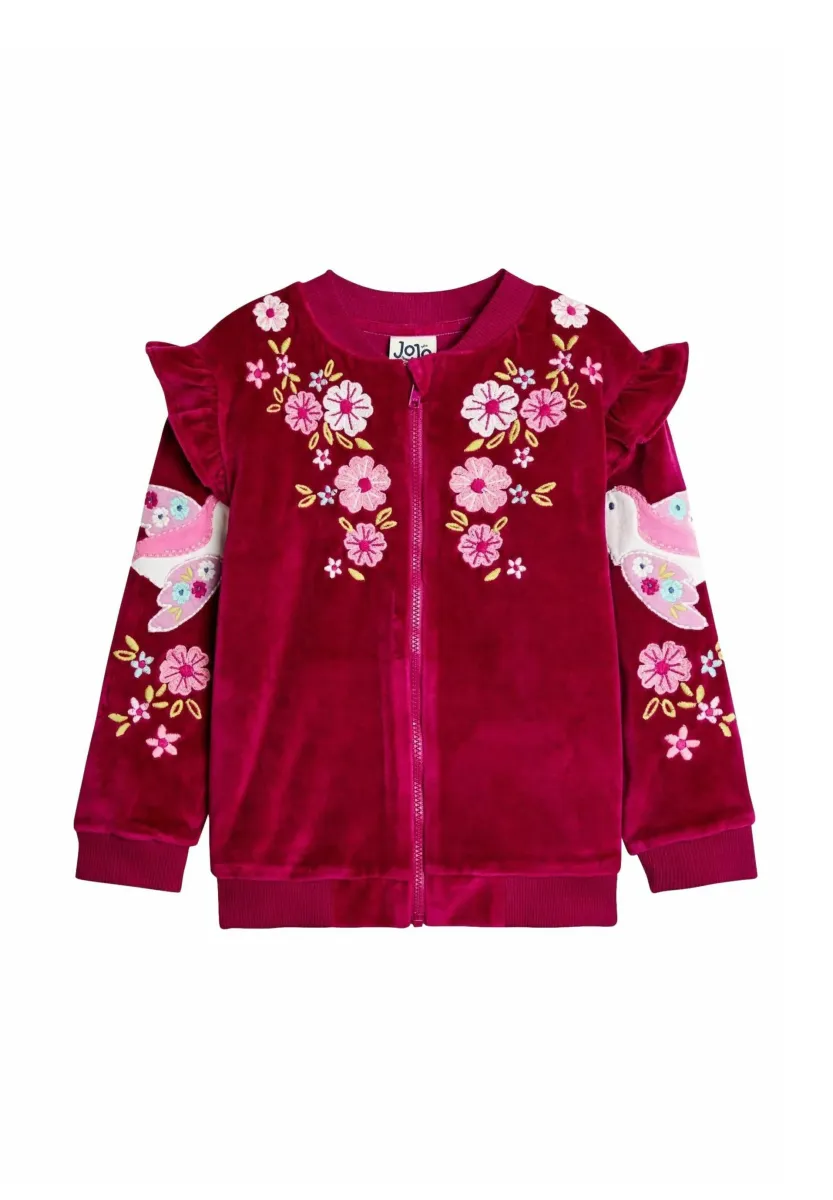 REGULAR FIT - EMBROIDERED FRILL - Sweatjacke - berry floral bird