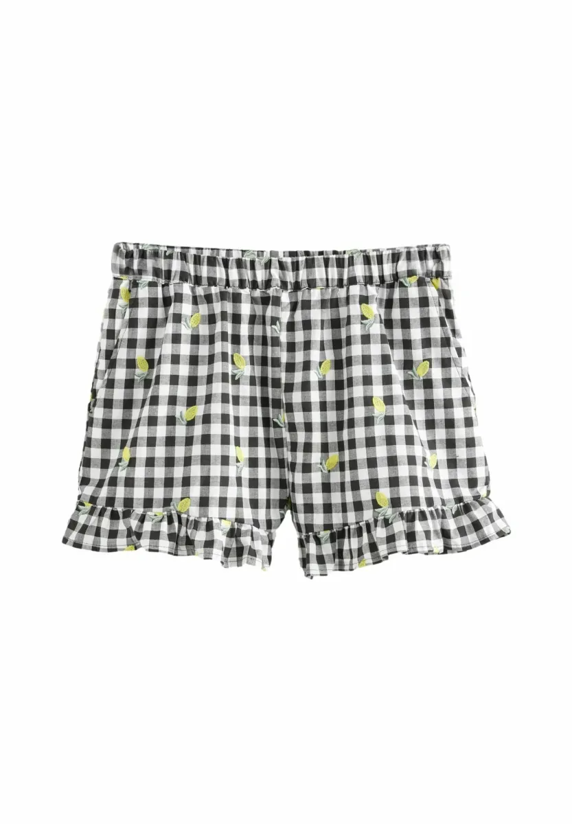 REGULAR FIT - EMBROIDERED GINGHAM  - Shorts - black white