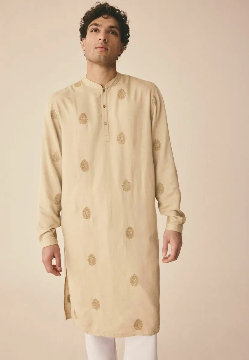 REGULAR FIT EMBROIDERED KURTA  - Hemd - neutral