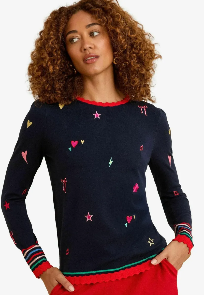 REGULAR FIT  EMBROIDERED - Strickpullover - navy blue tipped