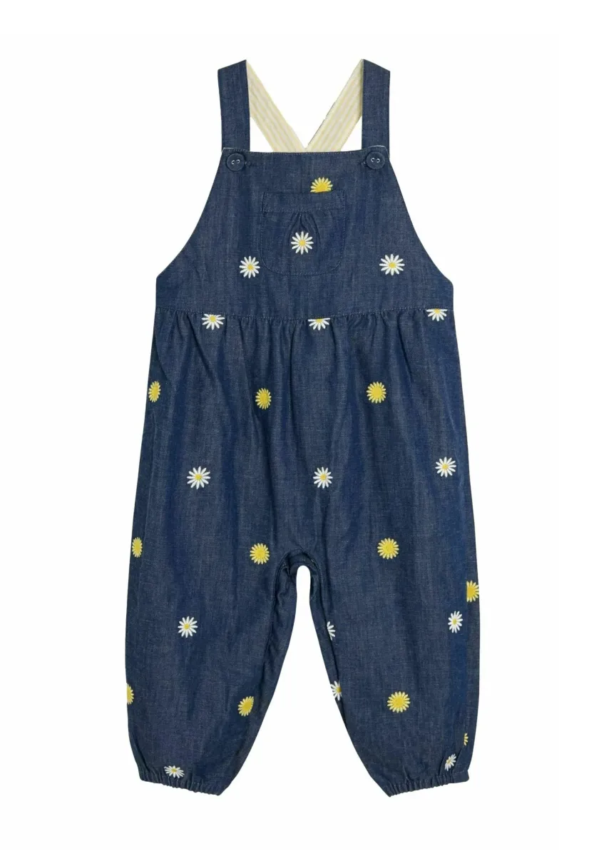 REGULAR FIT - FLORAL EMBROIDERED - Latzhose - chambray blue daisy sunflower