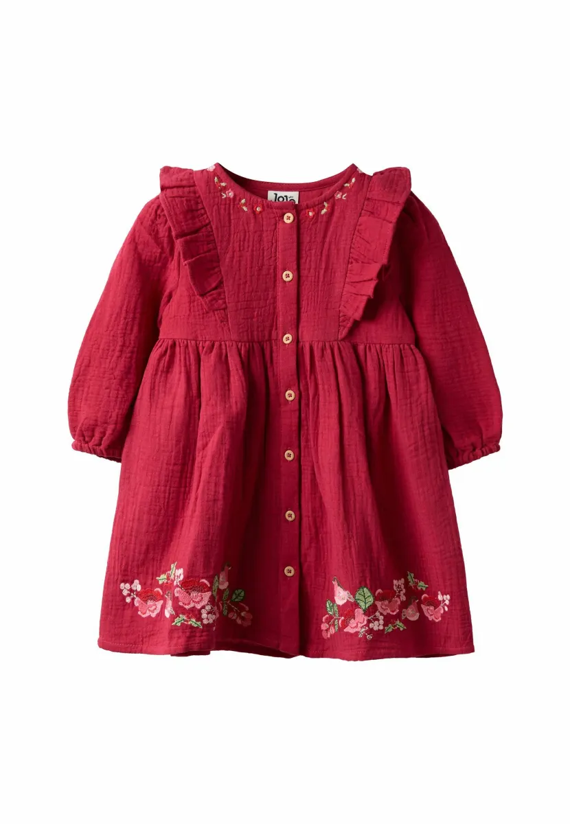 REGULAR FIT - FLORAL FRILL SLEEVE BUTTON THROUGH - Blusenkleid - burgundy robin