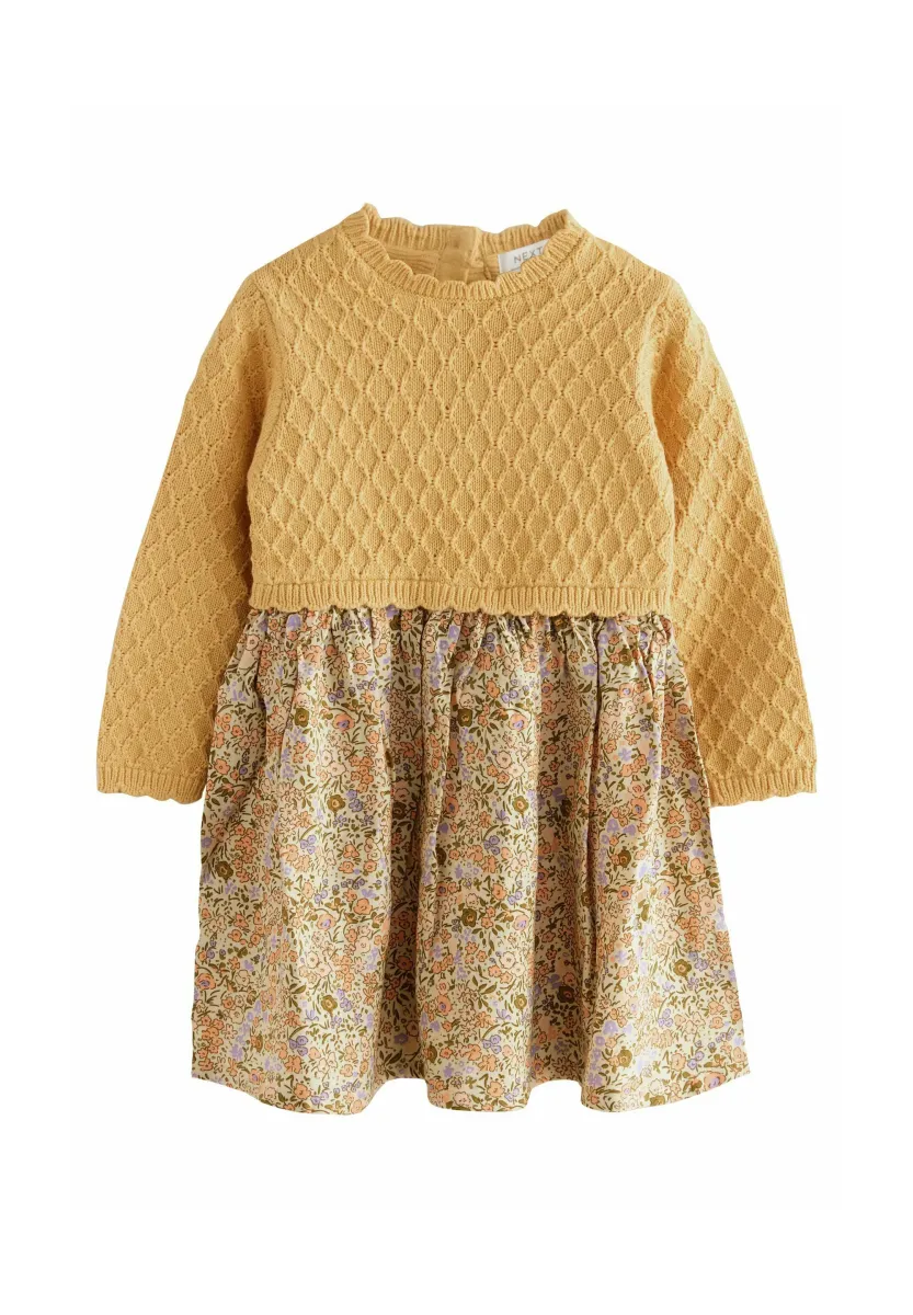 REGULAR FIT - FLORAL PRINT - Strickkleid - ochre yellow