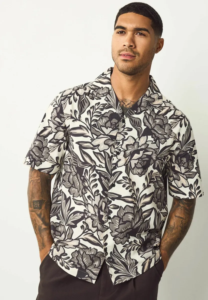 REGULAR FIT - FLORAL PRINTED SHORT SLEEVE - Hemd - monochrome
