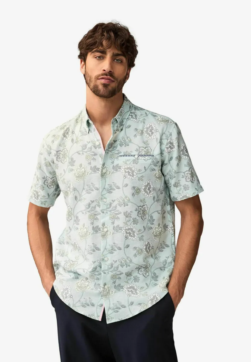 REGULAR FIT - FLORAL TEXTURED OPULENT SHORT SLEEVE - Hemd - blue