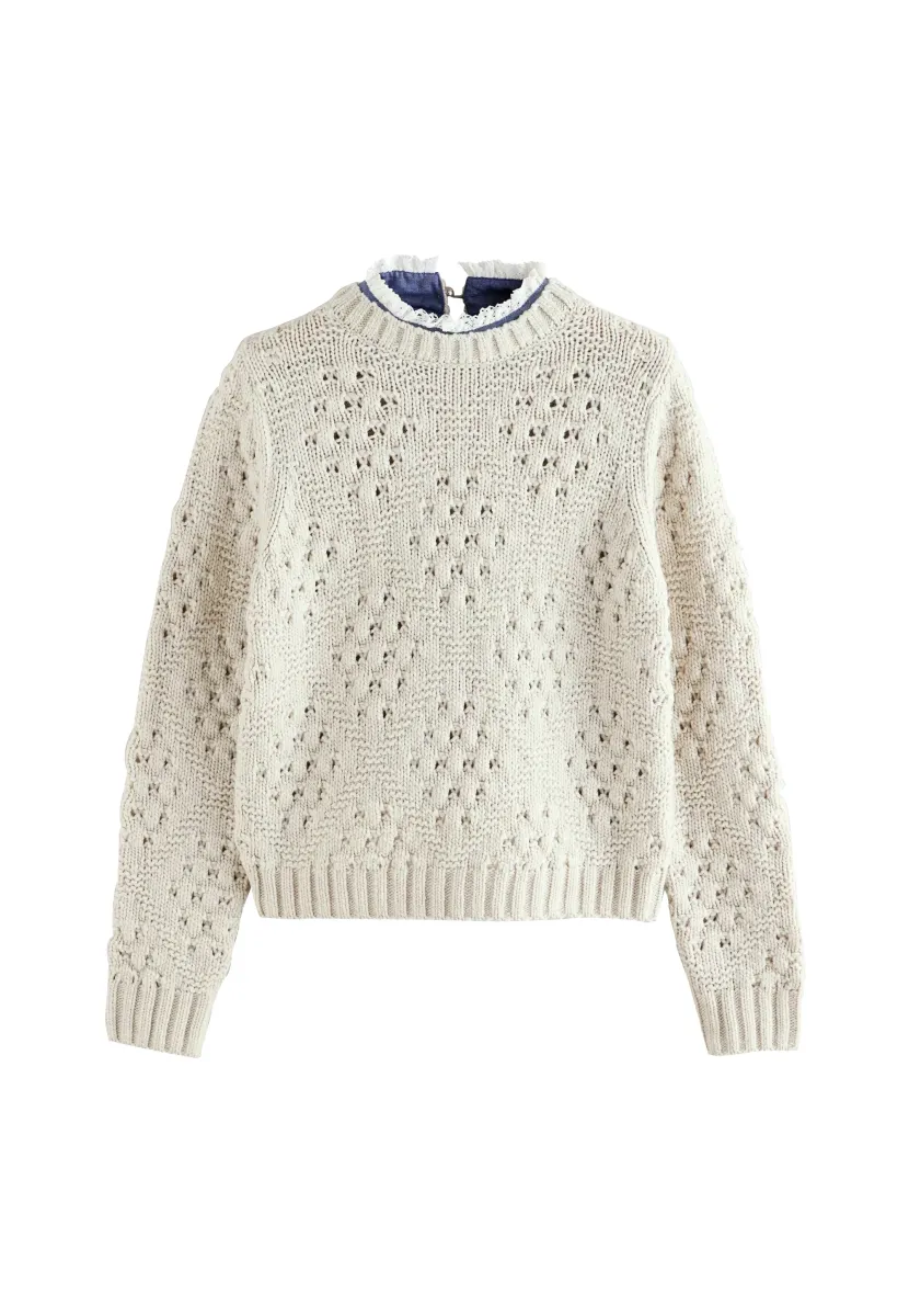 REGULAR FIT - FRILL COLLAR STITCH DETAIL  - Strickpullover - neutral