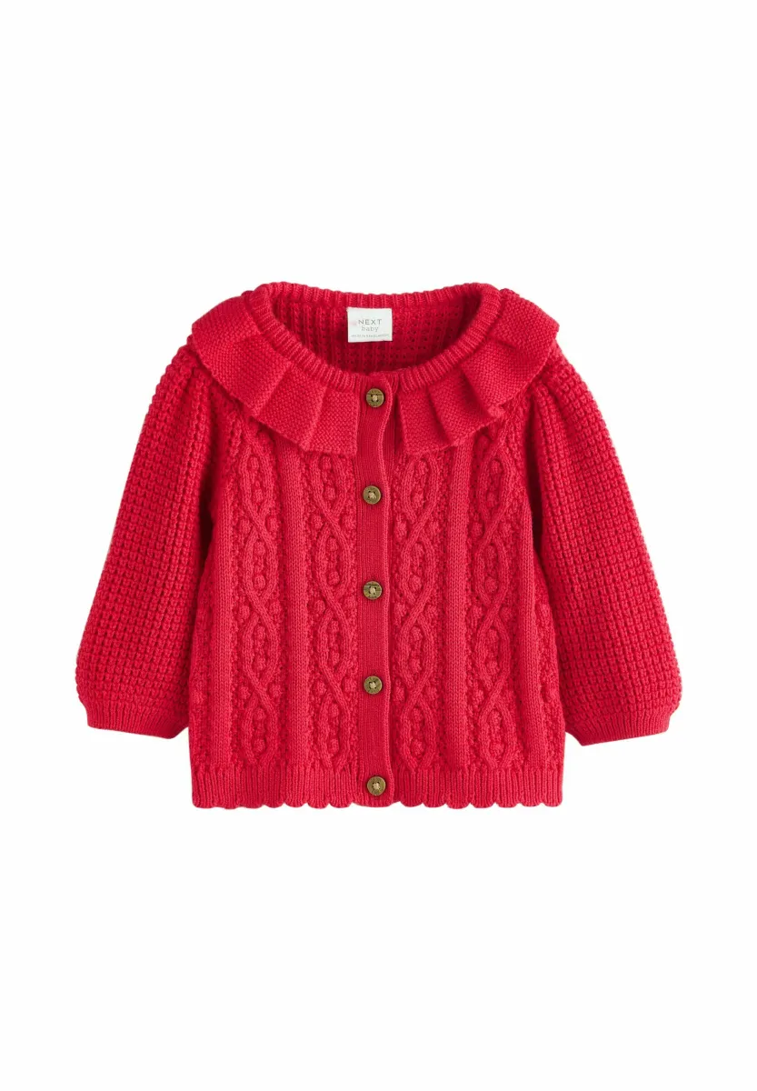 REGULAR FIT - FRILL COLLAR - Strickjacke - red