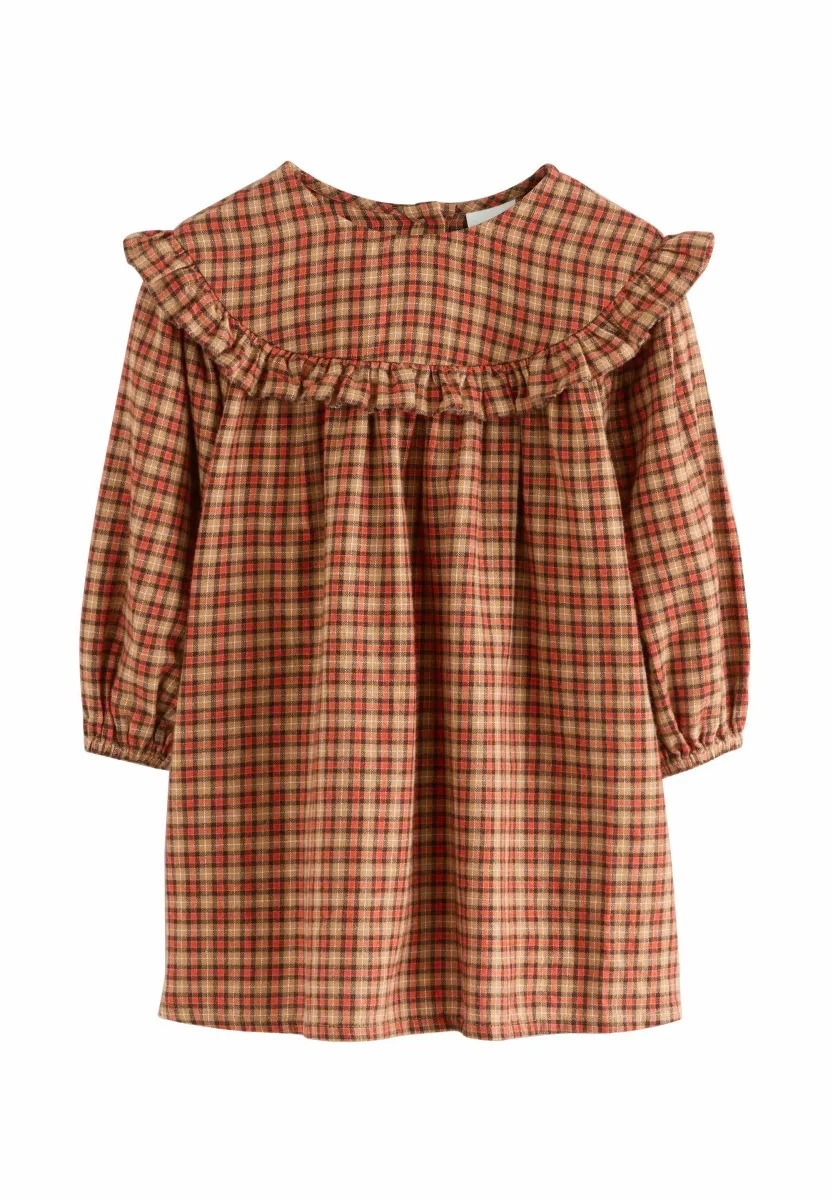 REGULAR FIT - FRILL LONG SLEEVE - Freizeitkleid - orange check