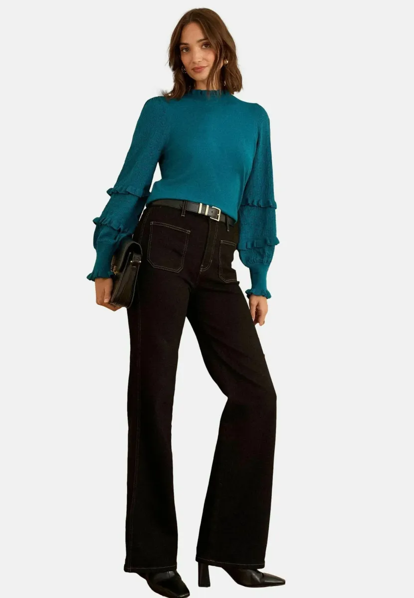 REGULAR FIT - FRILL SLEEVE   - Strickpullover - teal blue