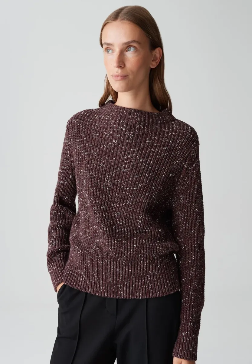 REGULAR FIT FUNNEL NECK MOULINE - Strickpullover - dark grape