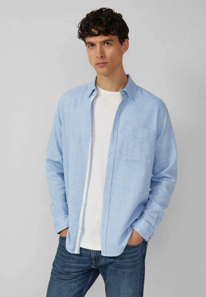 REGULAR FIT: GEMUSTERTES LANGARM MIT BRUSTTASCHE - Hemd - hellblau