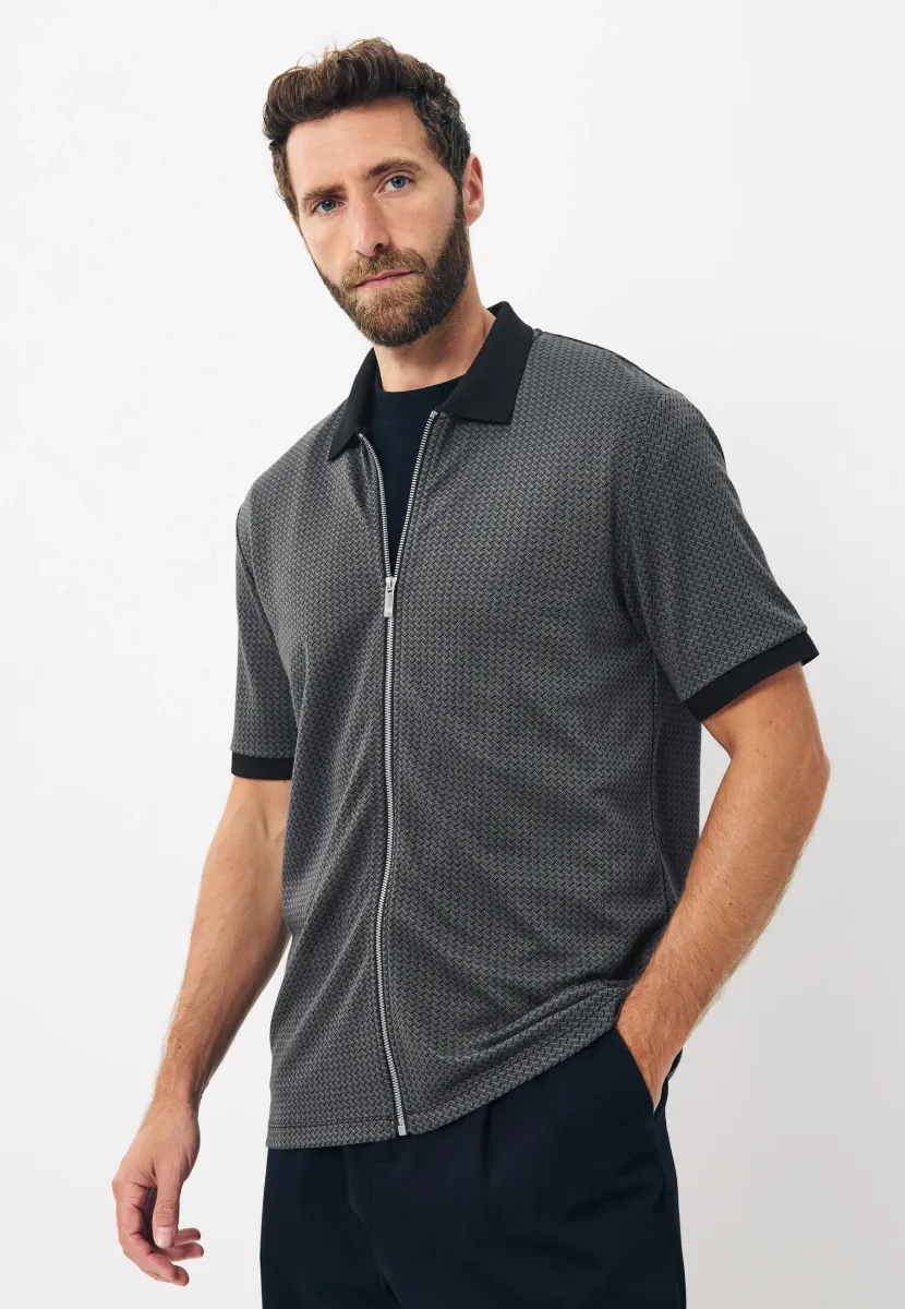 REGULAR FIT - GEO PATTERNED ZIP THROUGH  - Hemd - grey