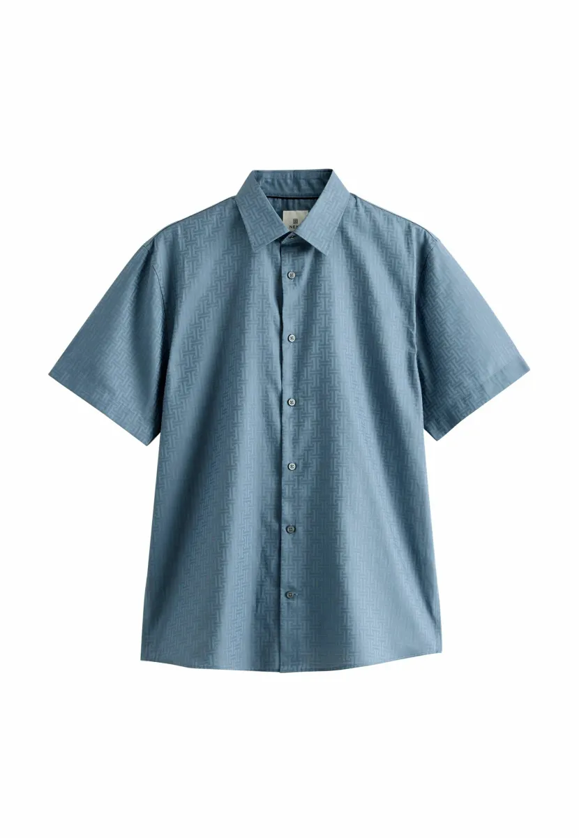 REGULAR FIT GEOMETRIC SHORT SLEEVE SMART - Hemd - dusky blue monogram