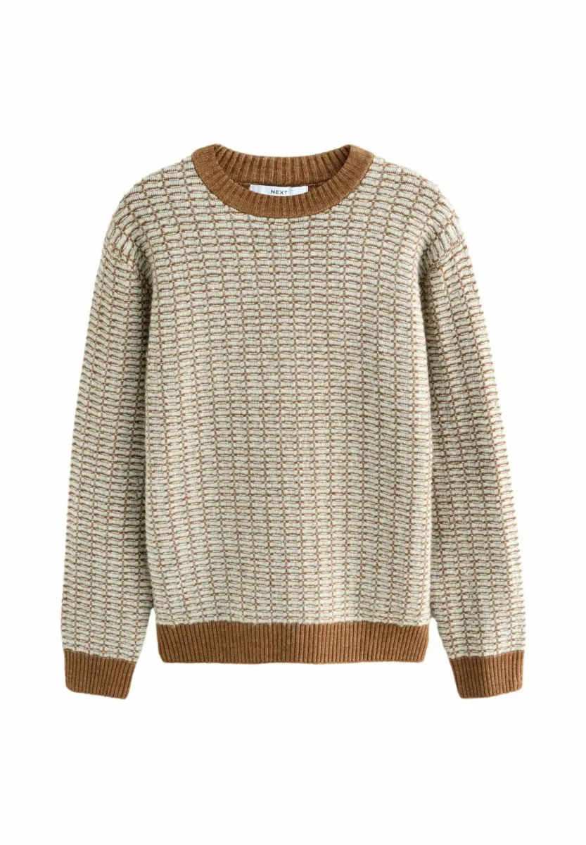 REGULAR FIT - GEOMETRIC TEXTURED CREW NECK - Strickpullover - brown