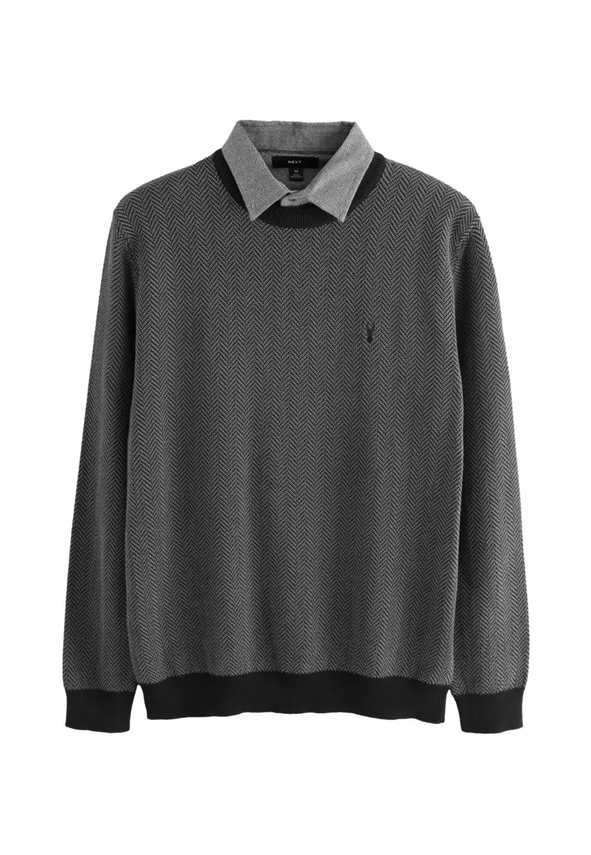 REGULAR FIT GINGHAM MOCK - Strickpullover - navy herringbone