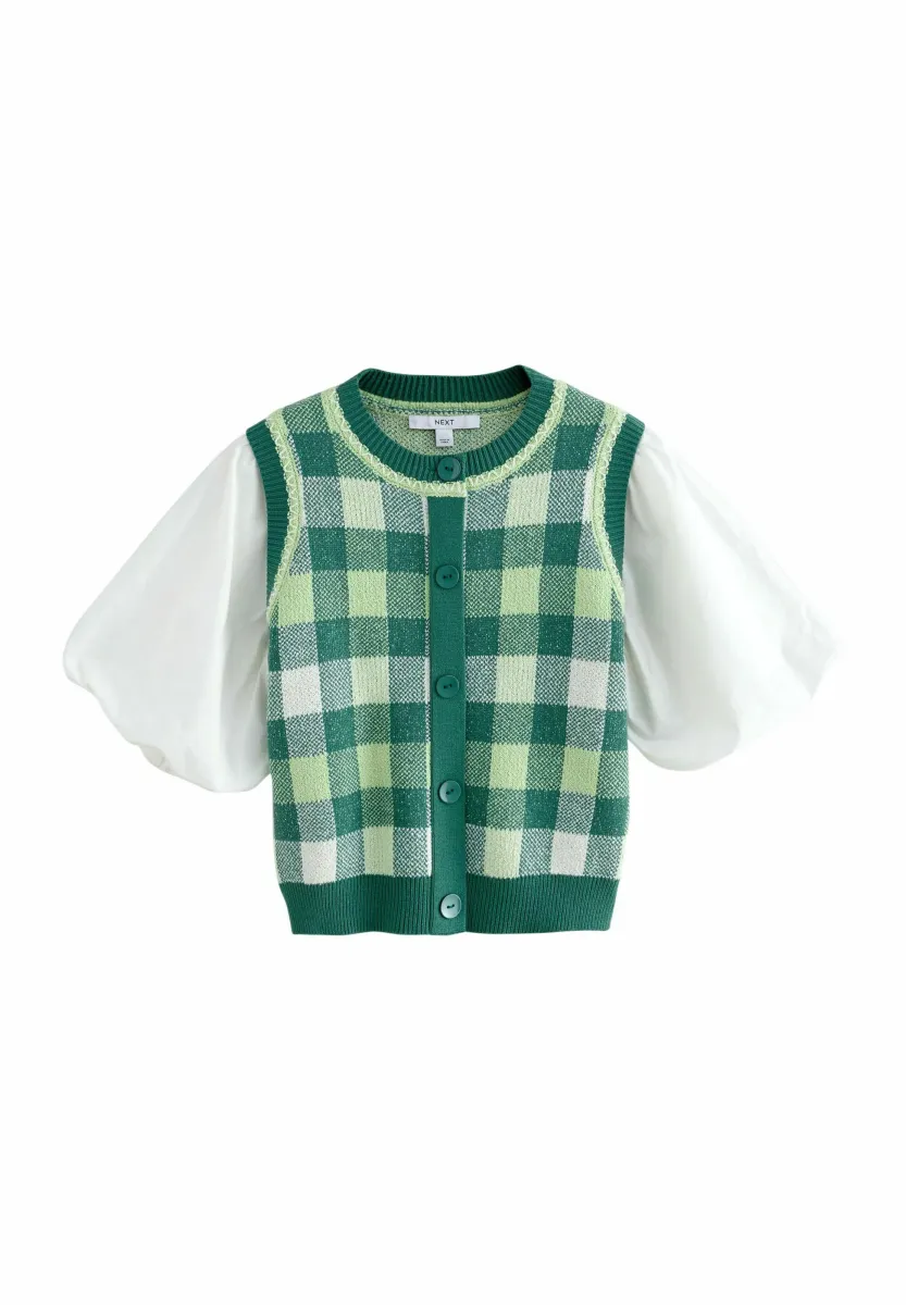 REGULAR FIT - GINGHAM PUFF SLEEVE LAYER  - Strickjacke - green