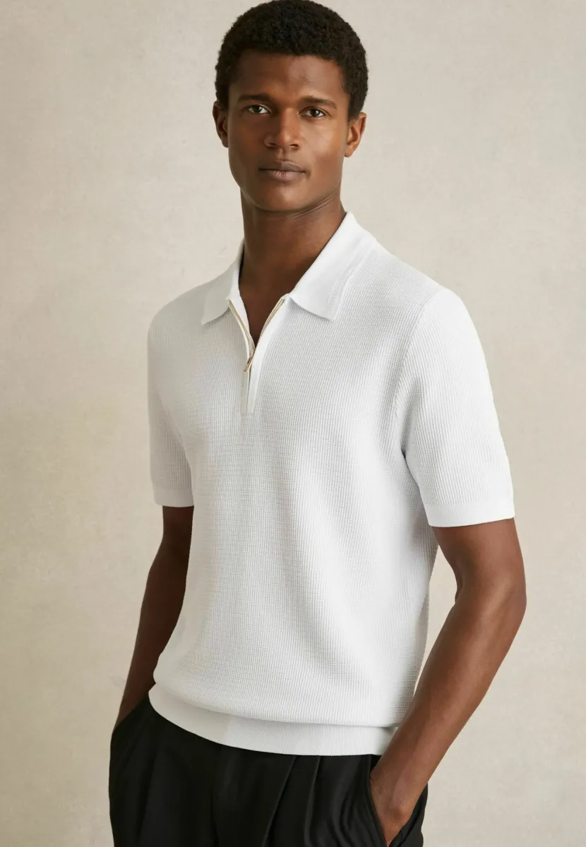 REGULAR FIT-GIS TEXTURED HALF ZIP - Poloshirt - white