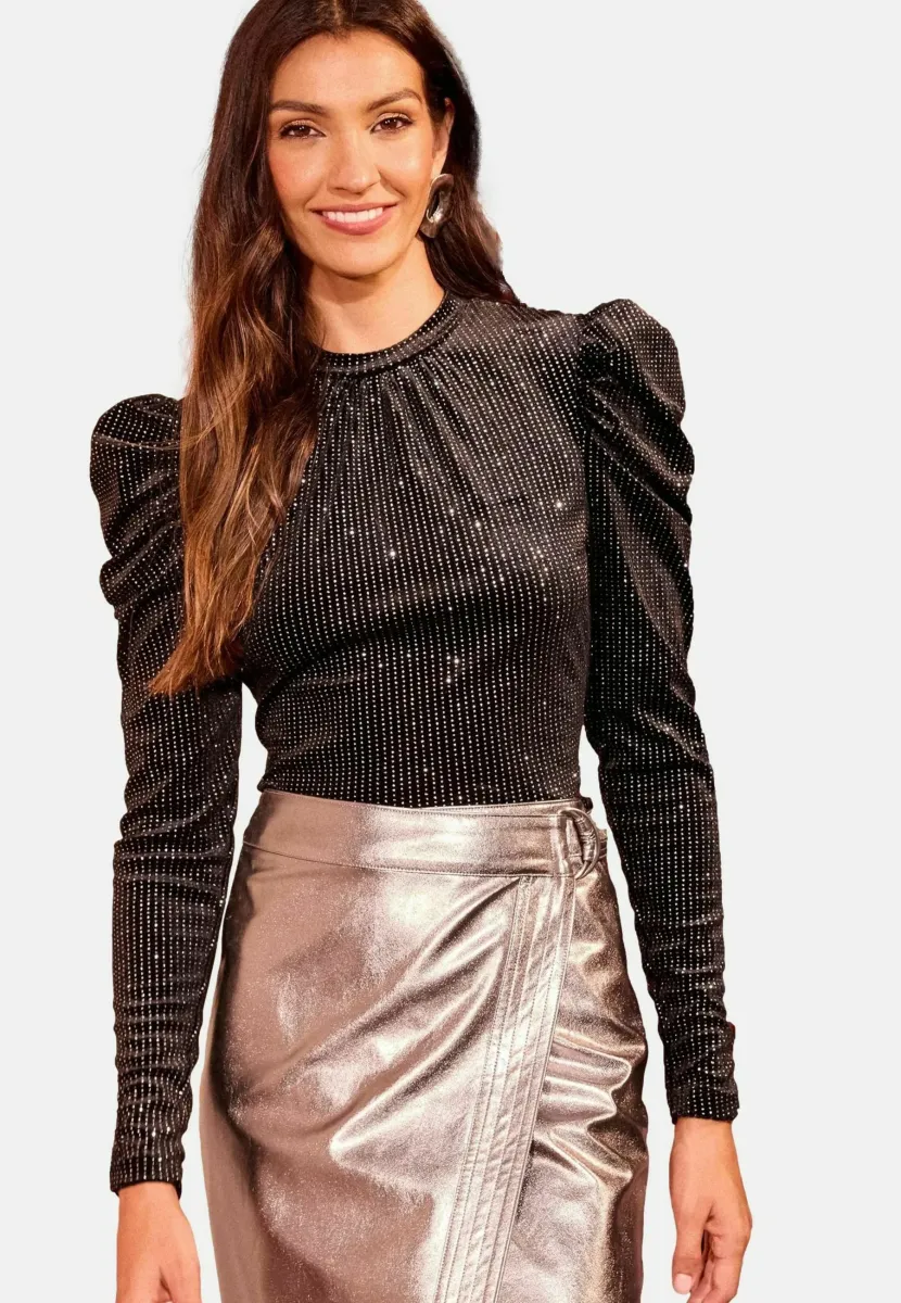 REGULAR FIT -GLITTER PUFF SLEEVE LONG SLEEVE - Bluse - black