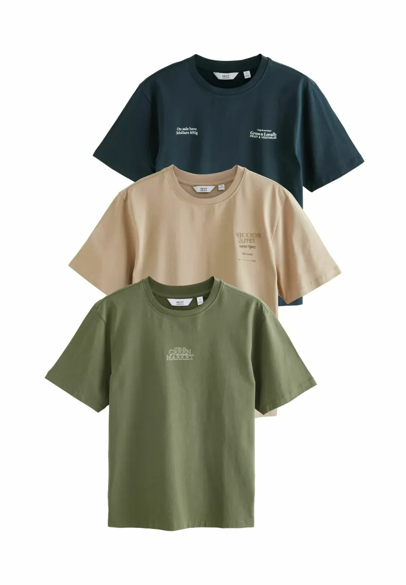 REGULAR FIT - GRAPHIC 3 PACK - T-Shirt print - blue green neutral stone