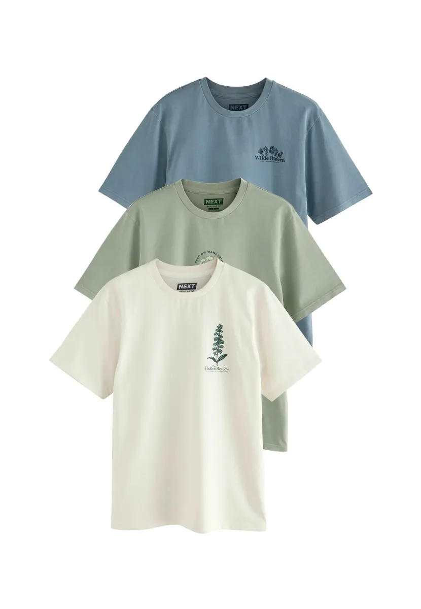 REGULAR FIT - GRAPHIC 3 PACK - T-Shirt print - ecru white green blue