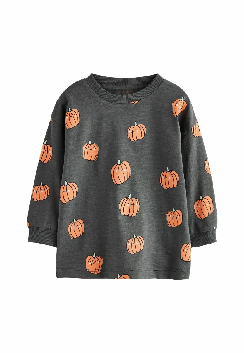 REGULAR FIT - HALLOWEEN LONG SLEEVE GRAPHIC  - Langarmshirt - grey orange pumpkin