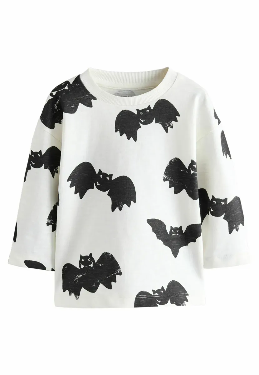 REGULAR FIT - HALLOWEEN LONG SLEEVE GRAPHIC  - Langarmshirt - white black bats
