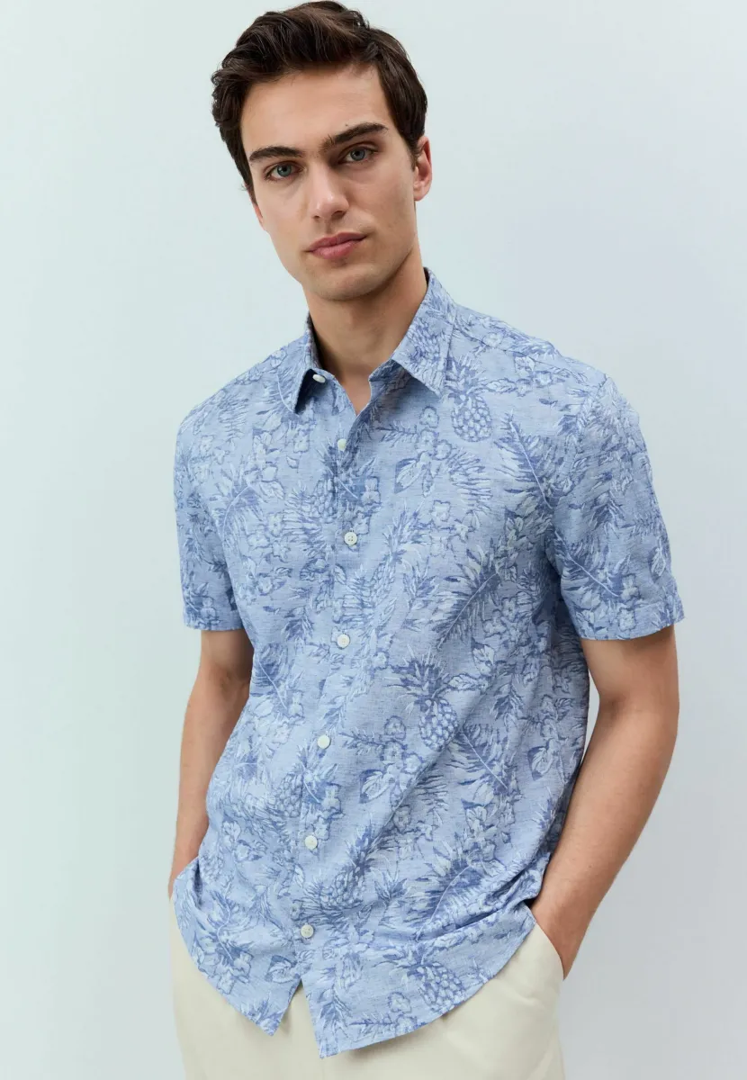 REGULAR FIT - JACQUARD PRINTED SHORT SLEEVE - Hemd - blue