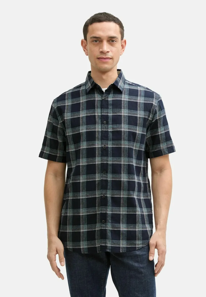 REGULAR FIT KURZARM - Hemd - navy turquoise check