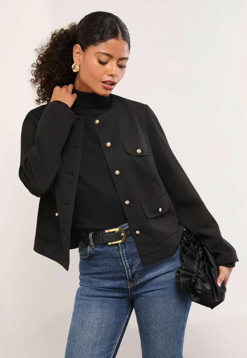 REGULAR FIT - Leichte Jacke - black miliatry button detail