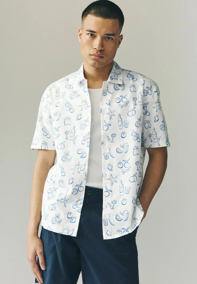 REGULAR FIT - LEMON PRINTED SHORT SLEEVE SHIRT - Hemd - white