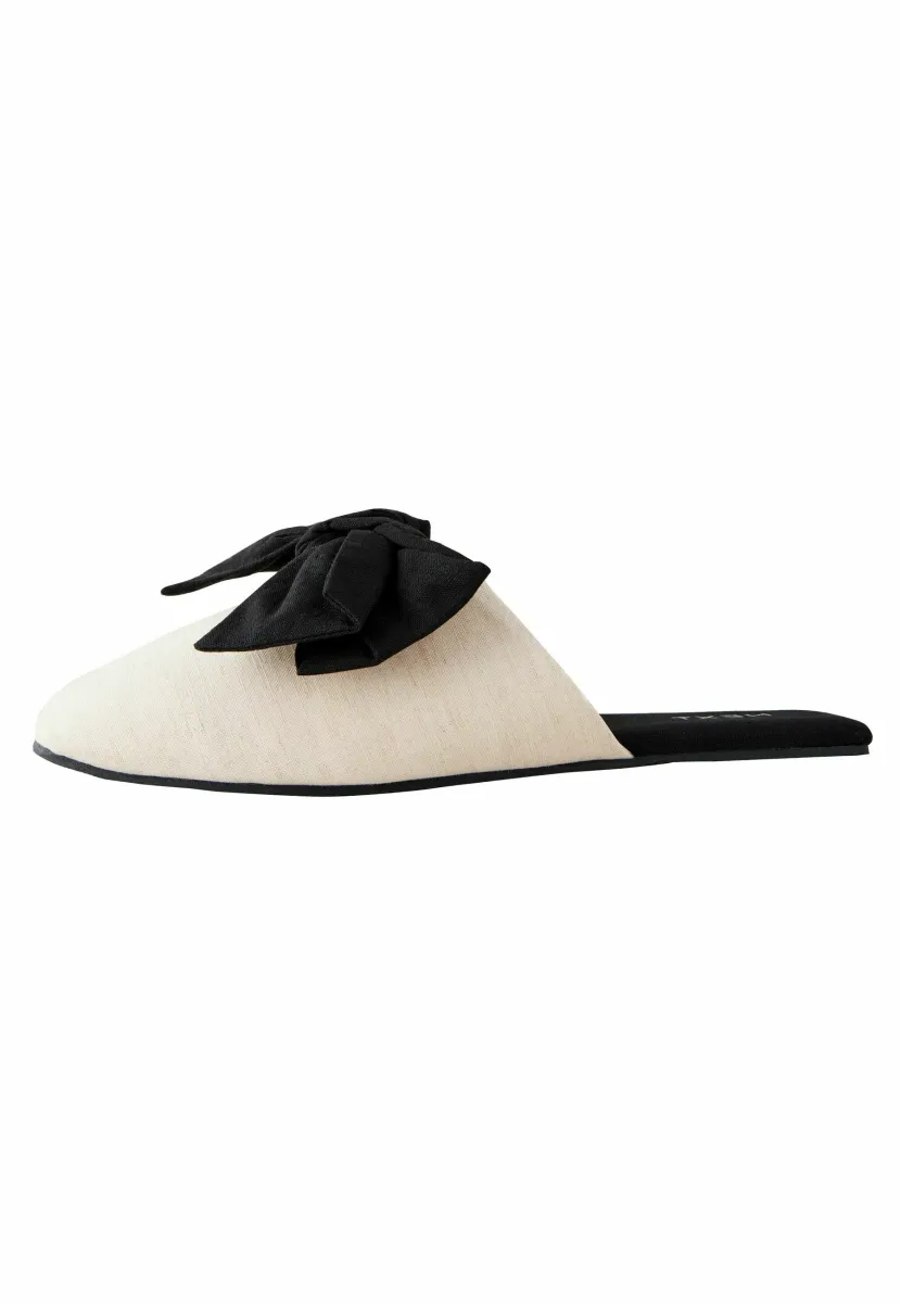REGULAR FIT - LINEN BLEND BOW MULE SLIPPERS  . - Hausschuh - neutral black