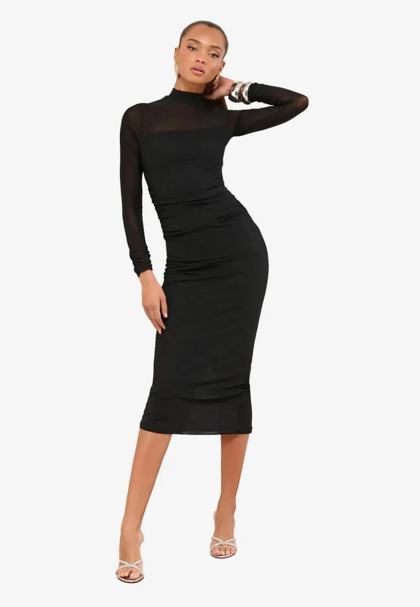 REGULAR FIT - LONG SLEEVE MIDI BODYCON - Freizeitkleid - black