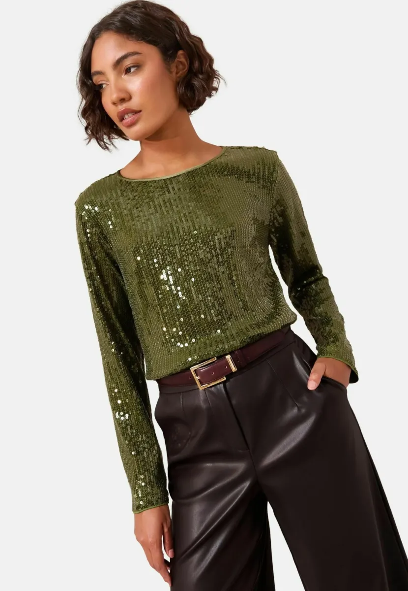 REGULAR FIT - LONG SLEEVE SEQUIN  - Bluse - green