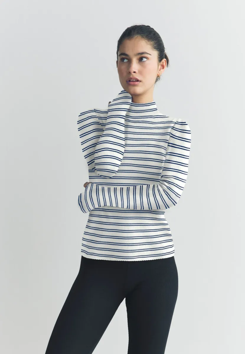 REGULAR FIT MAXIMUM WARMTH ROLL NECK - Unterhemd/-shirt - navy/cream stripe