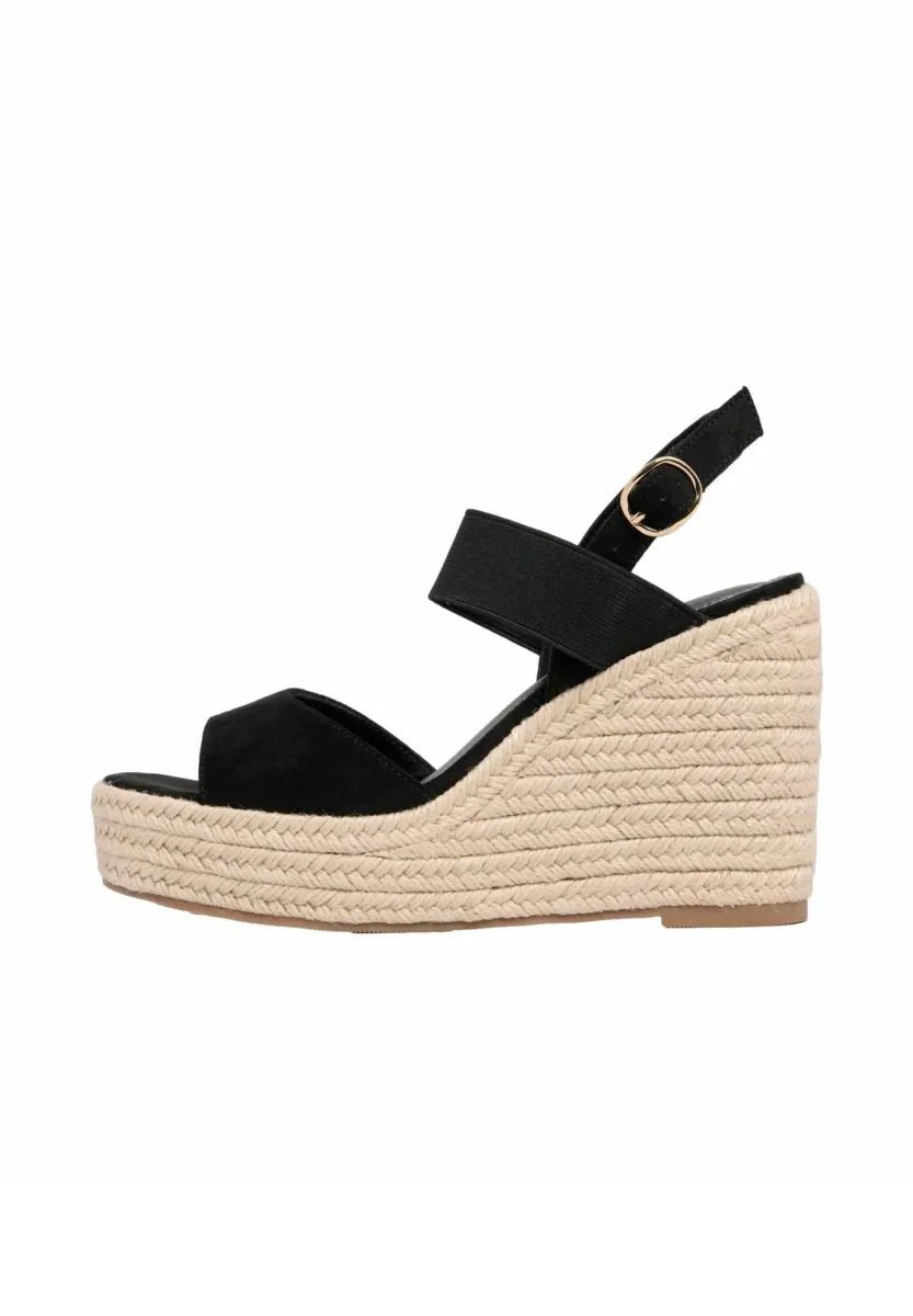 REGULAR FIT MID ELASTIC SQUARE TOE BUCKLE - High Heel Sandalette - black